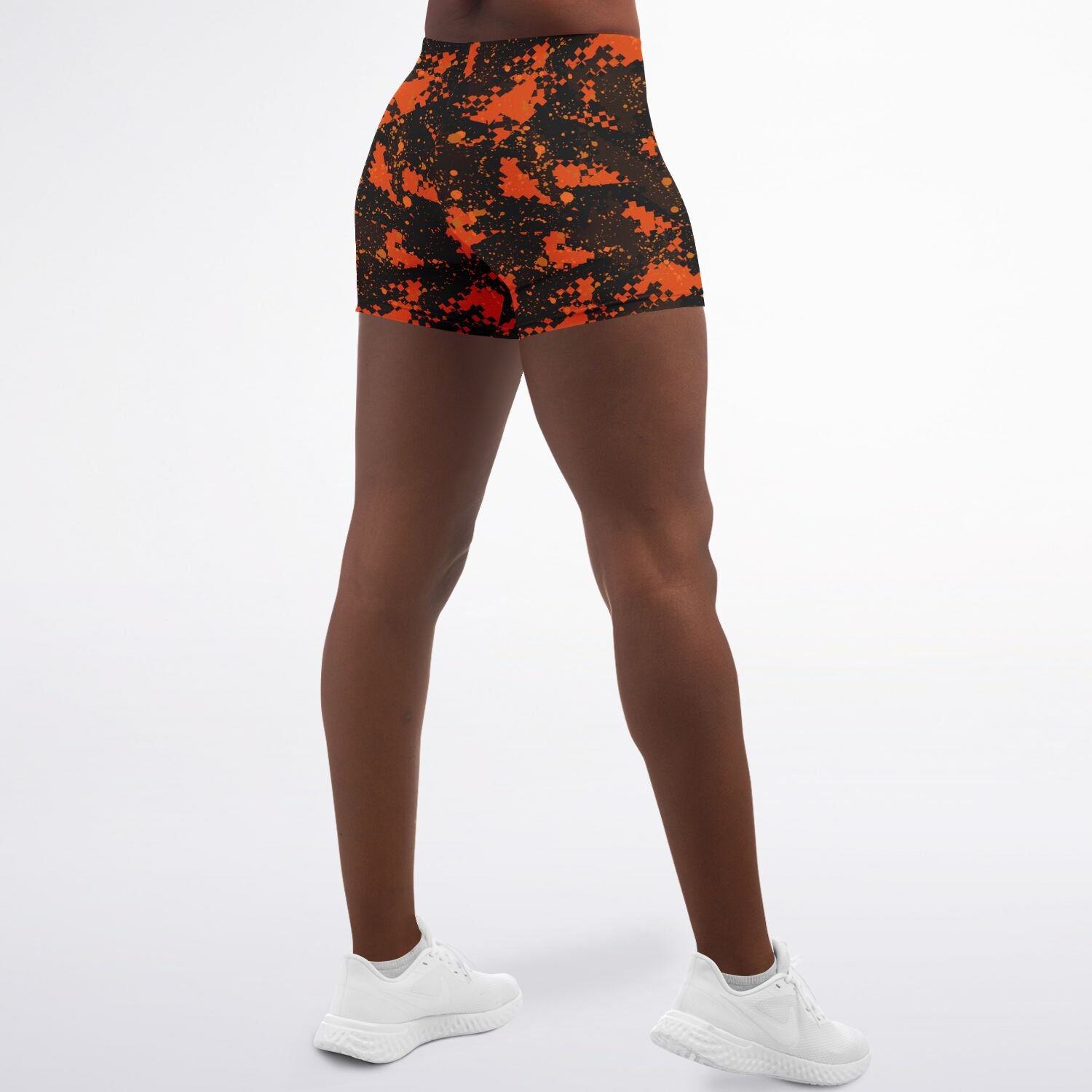Women's Mid-rise Orange Digital Camouflage Athletic Booty Shorts
