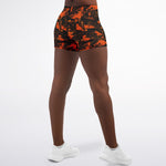 Women's Mid-rise Orange Digital Camouflage Athletic Booty Shorts