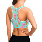 Women's Pink Blue Death By Ice Cream Athletic Sports Bra Model Right