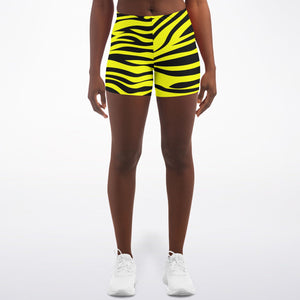 Women's Wild Yellow Bengal Tiger Stripes Animal Pattern Athletic Booty Shorts