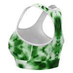 Women's Green Monotone Tie-Dye Athletic Sports Bra Left