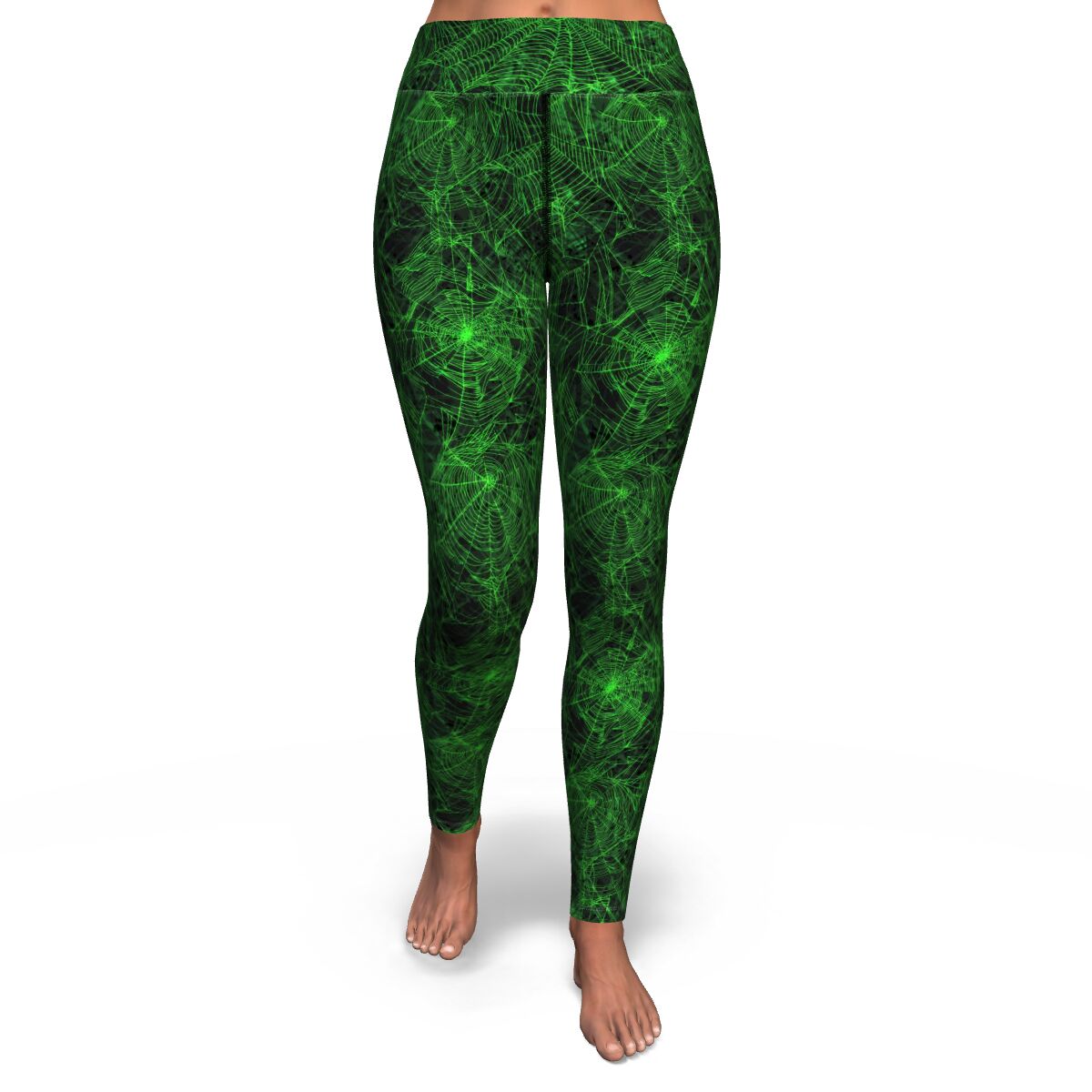 Women's Green Spider Web Halloween High-waisted Yoga Leggings