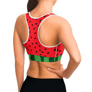 Women's Juicy Watermelon Slice Athletics Sports Bra Model Right