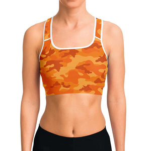 Women's All Orange Camouflage Athletic Sports Bra Model Front