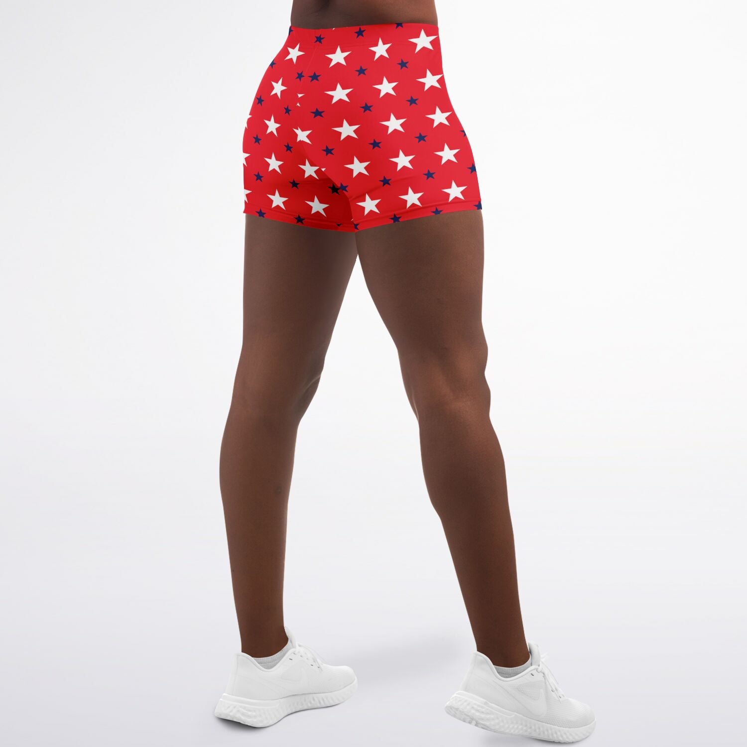 Women's Mid-rise Red White Blue USA Stars Athletic Booty Shorts
