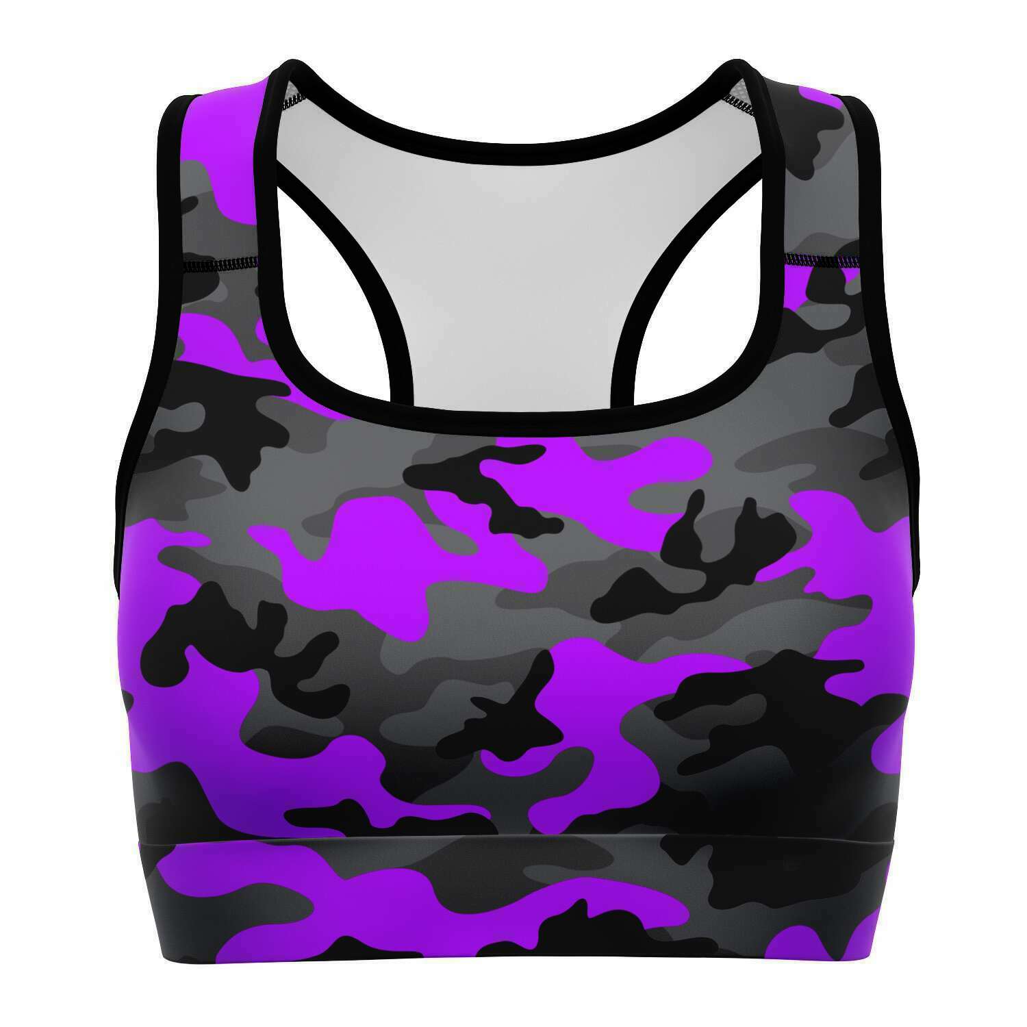 Women's Black Purple Camouflage Athletic Sports Bra