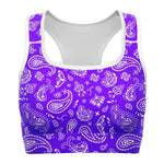 Women's Purple Paisley Bandana Athletic Sports Bra