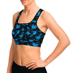 Women's Blue Digital Camouflage Athletic Sports Bra Model Left