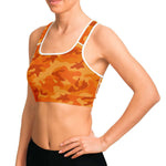 Women's All Orange Camouflage Athletic Sports Bra Model Right