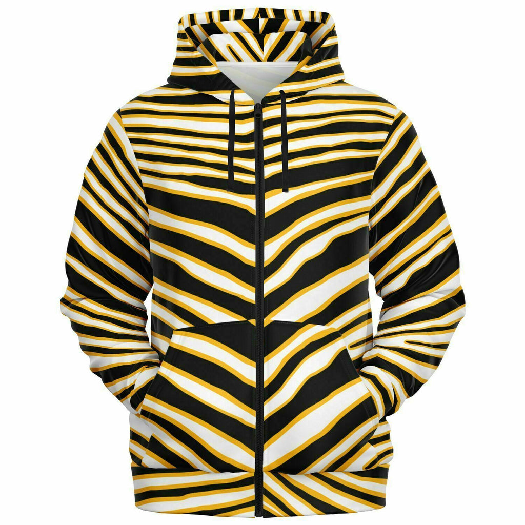 Unisex Pittsburgh Football Black Yellow Wild Zebra Stripe Animal Pattern Zip-Up Hoodie