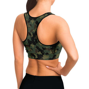 Women's Deep Jungle Camouflage Athletic Sports Bra Model Right