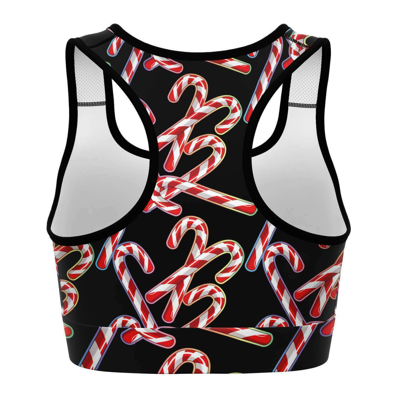 Women's Rainbow Christmas Candy Canes Athletic Sports Bra Back