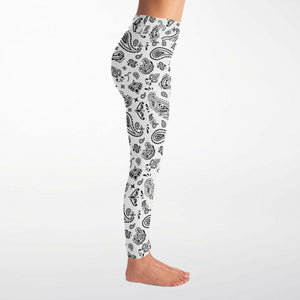 White Black Paisley Leggings