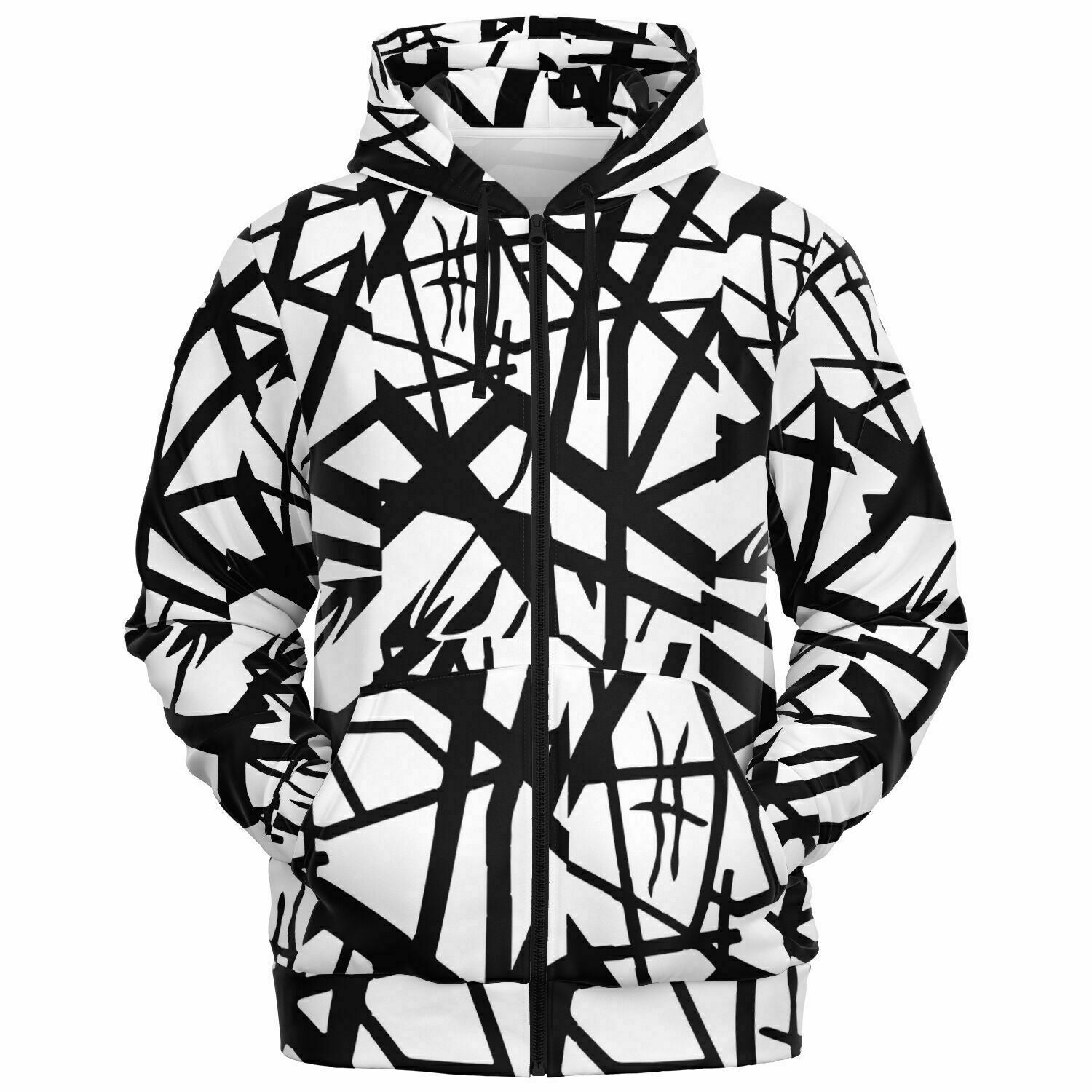 Unisex 80s Eruption Black & White Rock Roll Music Guitar Stripes Zip-Up Hoodie