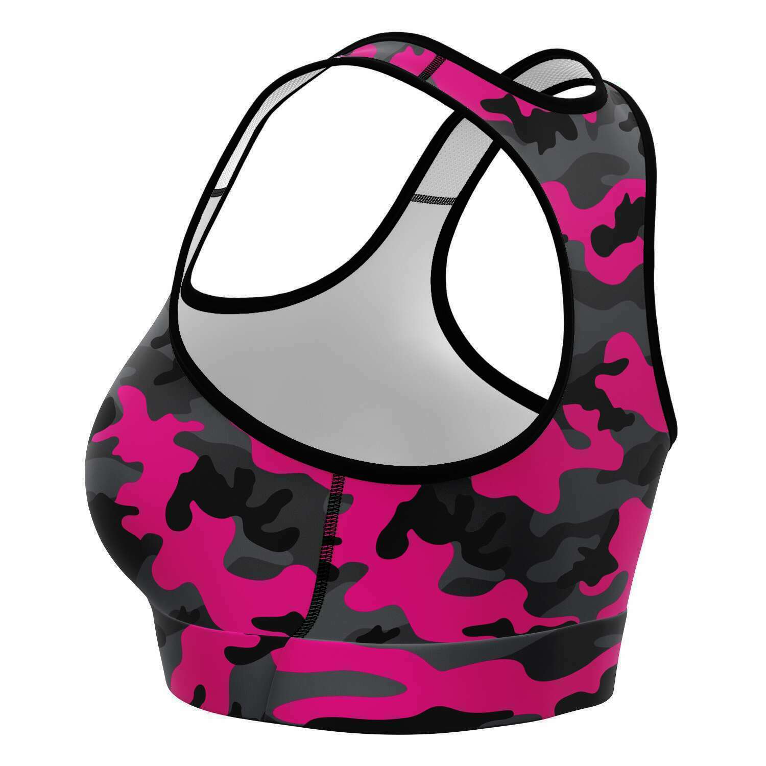 Women's Black Pink Camouflage Athletic Sports Bra Left