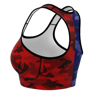 Women's All Blue Red Camouflage Athletic Sports Bra Left