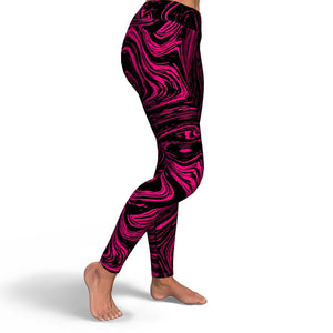 Women's Black Pink Marble Swirl High-waisted Yoga Leggings