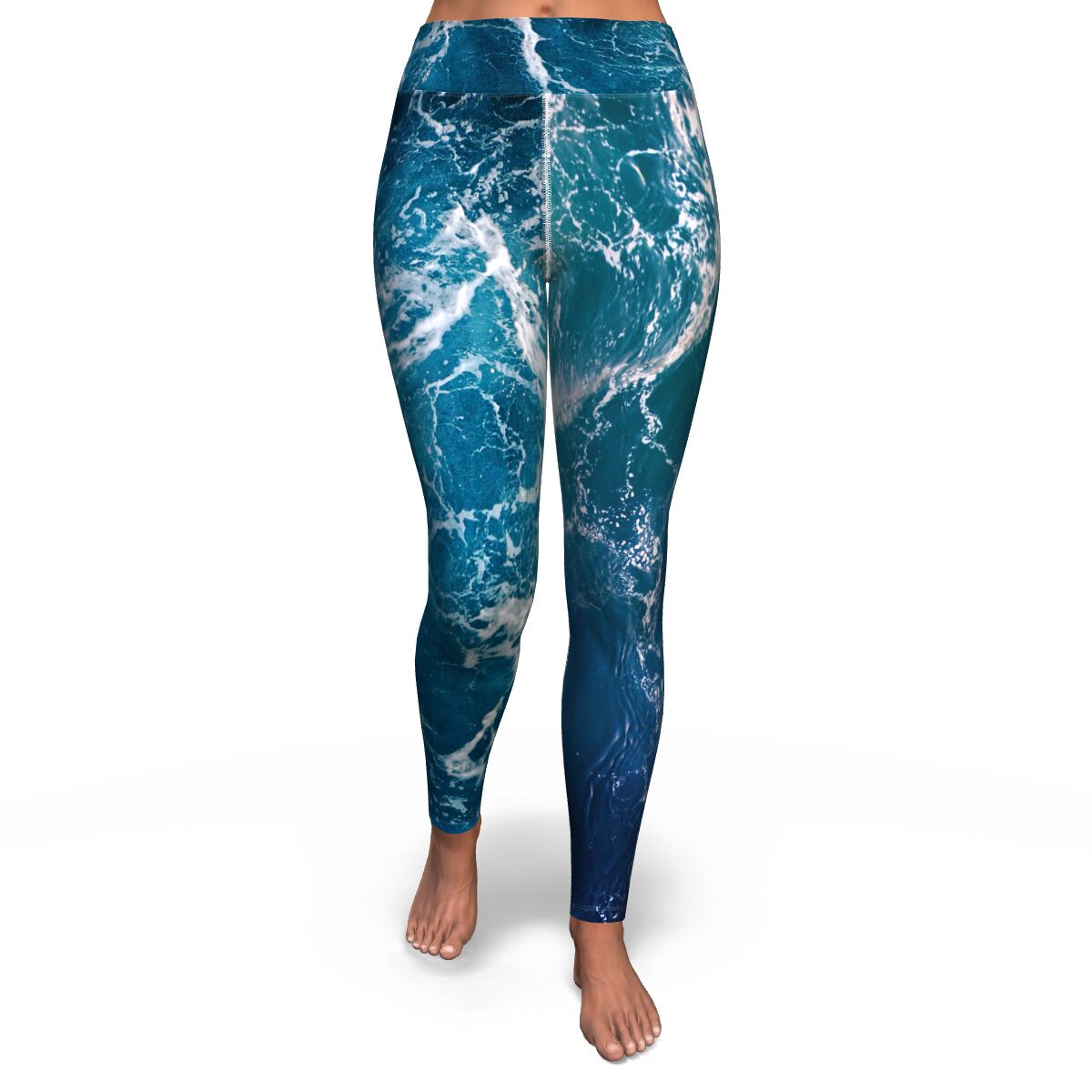 Women's Blue Ocean Marble High-waisted Yoga Leggings Front