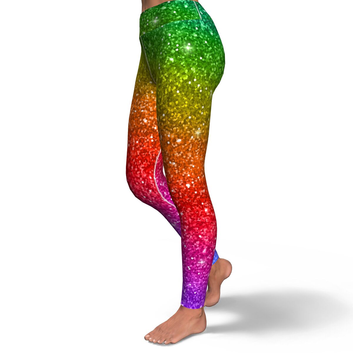 Women's Rainbow Sparkle High-waisted Glitter Yoga Fitness Leggings Left