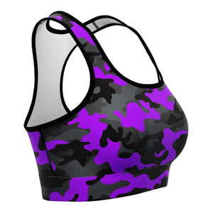 Women's Black Purple Camouflage Athletic Sports Bra Right