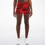 Women's Red Bengal Tiger Animal Print Pattern Mid-rise Athletic Booty Shorts