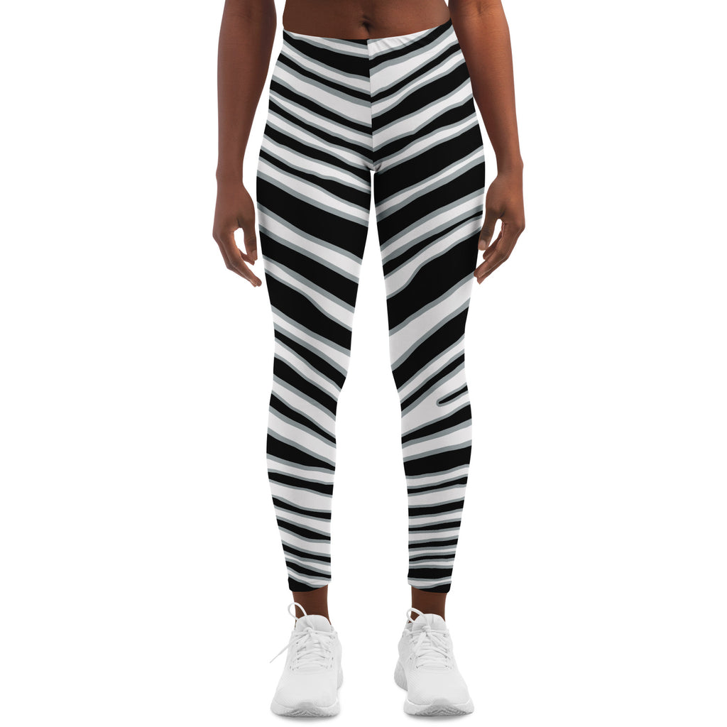 Women's Las Vegas Football Black Wild Zebra Stripe Animal Pattern Mid-rise Yoga Leggings