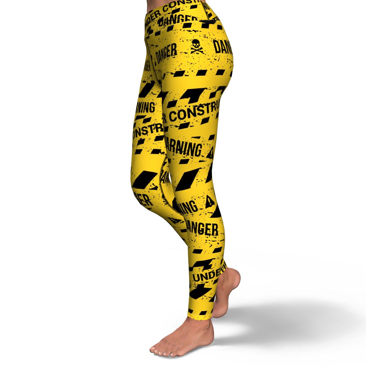 Women's Yellow Warning Caution Tape High-waisted Yoga Leggings