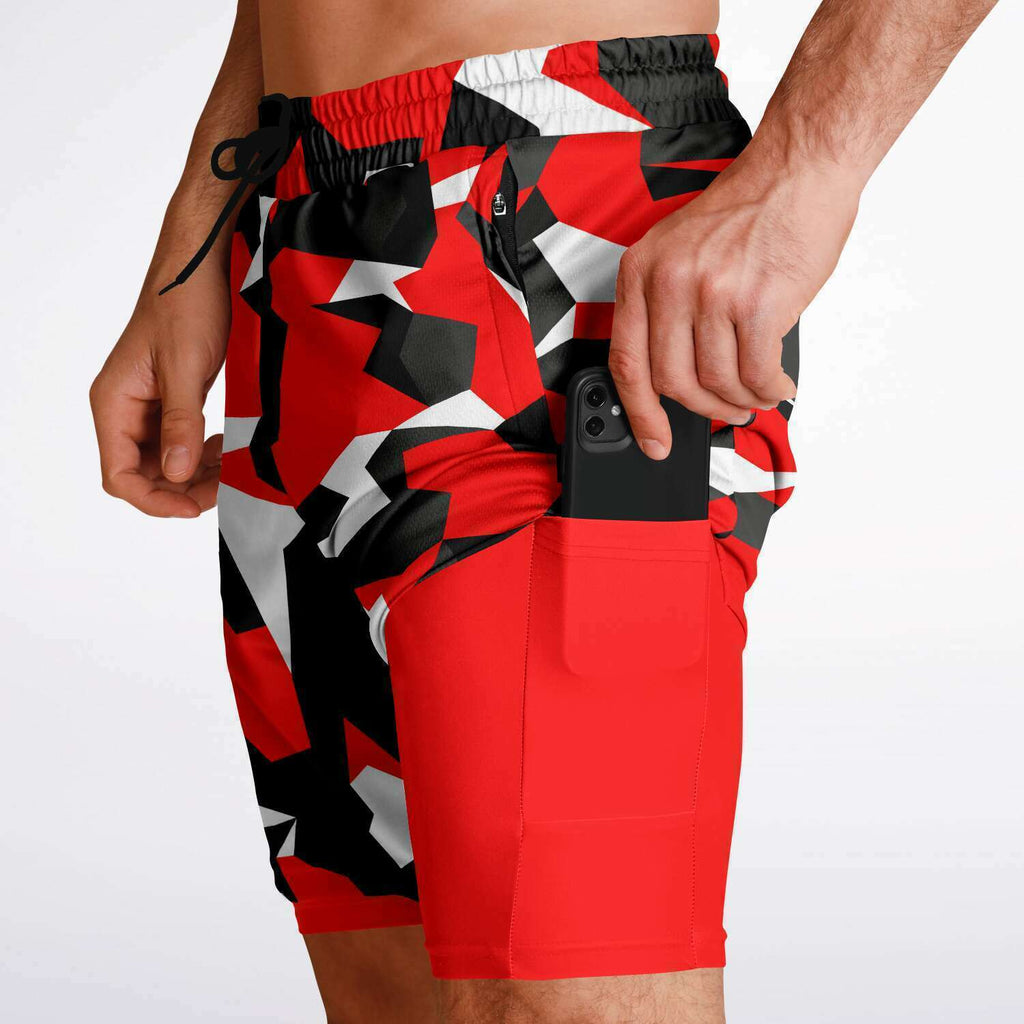 Men's 2-in-1 M90 Red Modern Soldier Urban Warfare Camouflage Gym Shorts