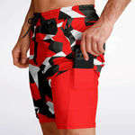 Men's 2-in-1 M90 Red Modern Soldier Urban Warfare Camouflage Gym Shorts