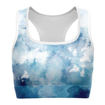 Women's Head In The Clouds Blue White Tie-Dye Athletic Sports Bra