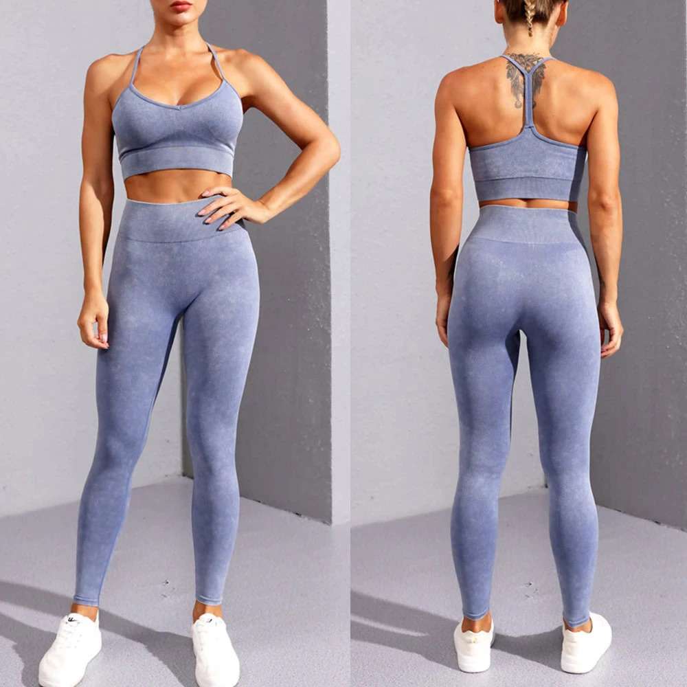 Acid Wash Ribbed Seamless 2 Piece Workout Sets – YOGADEPT