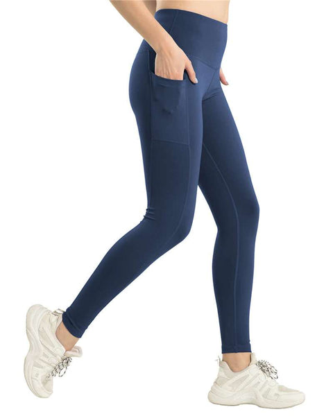 Women's Classic High-waisted Navy Blue Yoga Leggings With Pockets