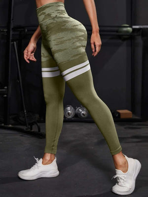 Women's Seamless Striped Camouflage High Waisted Sports Leggings