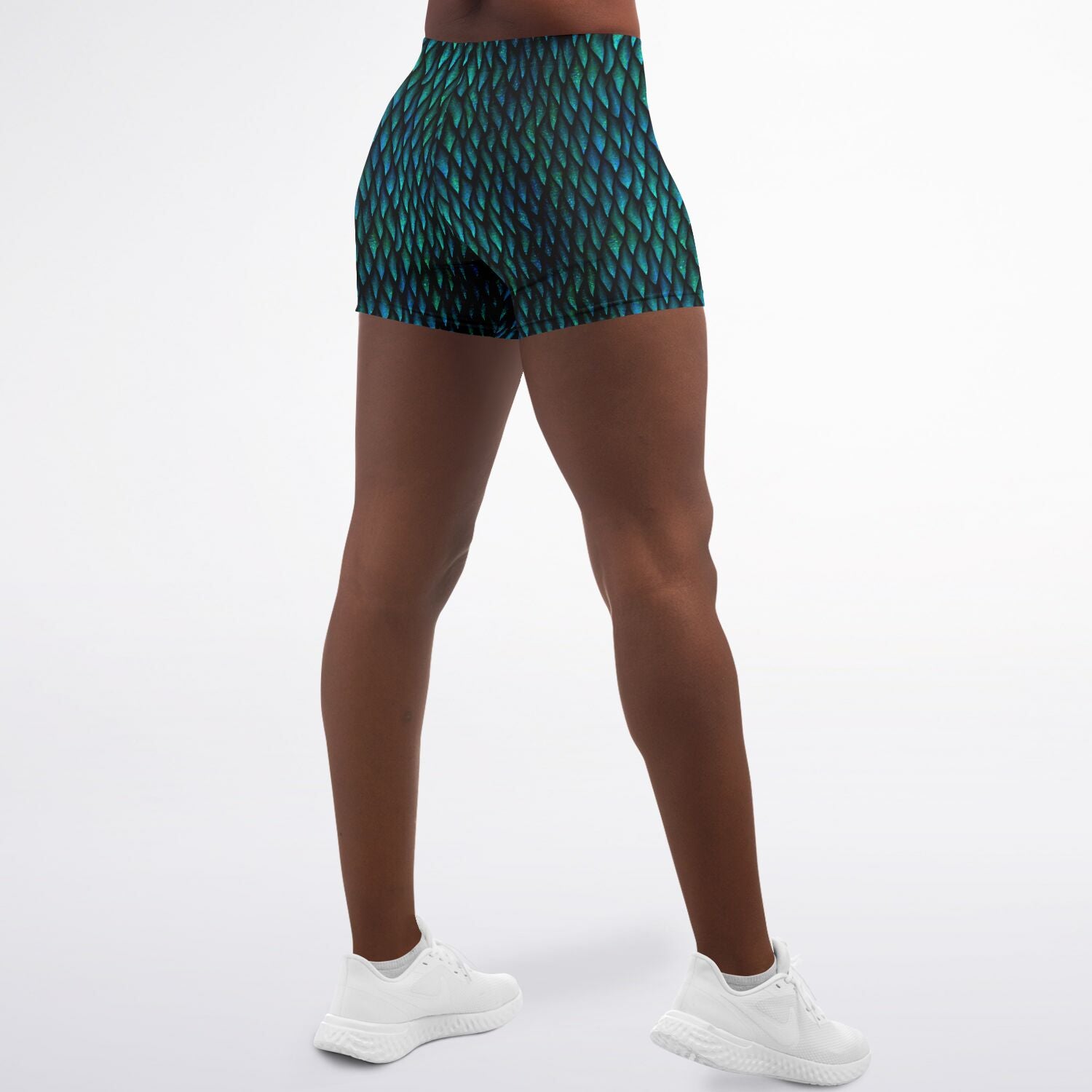 Women's Mid-rise Green Dragon Scales Athletic Booty Shorts