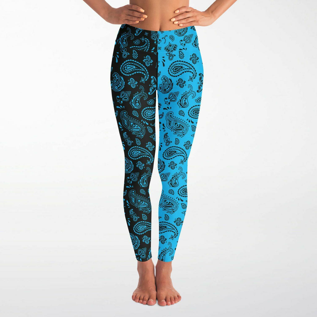 Women's Half Black Carolina Blue Paisley Bandana High-waisted Yoga Leggings