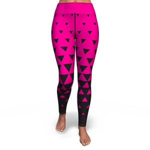 Women's Black Pink Geometric Triangle High-waisted Leggings Front