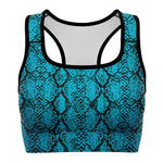 Women's Blue Snakeskin Reptile Print Athletic Sports Bra