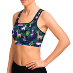 Women's Christmas In July Party Animals Athletic Sports Bra Model Left