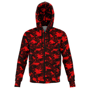 Unisex Red Digital Camouflage Athletic Zip-Up Hoodie