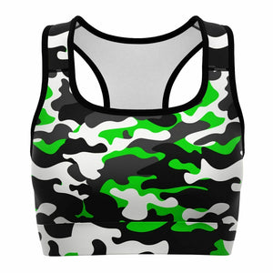 Women' s Urban Green White Black Camouflage Athletic Sports Bra