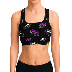 Women's Neon Gothic Crosses Coffins & Covens Athletic Sports Bra Model Front