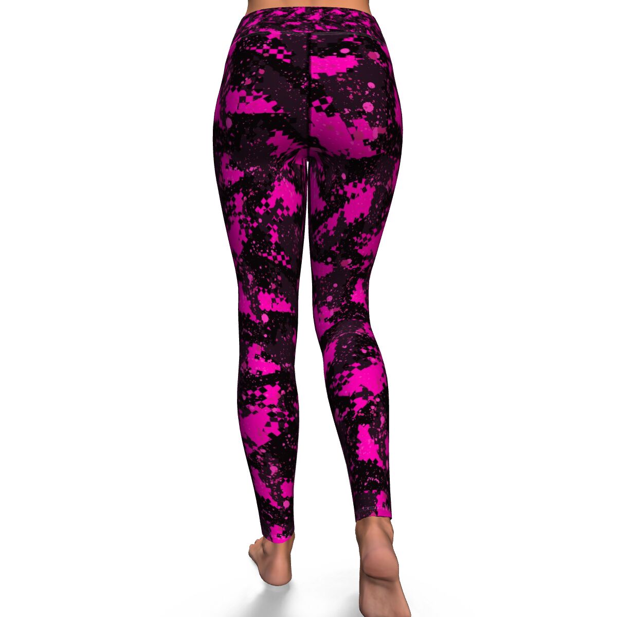 Women's Black Pink Digital Camouflage High-waisted Yoga Leggings Back