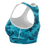 Women's All Cyan Blue Camouflage Athletic Sports Bra Left