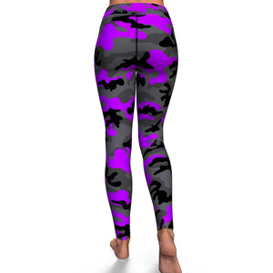 Women's Black Purple Camouflage High-waisted Yoga Leggings Back