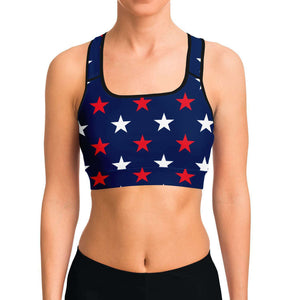 Women's Red White  Blue American All-Star Athletic Sports Bra Model Front