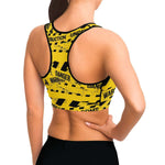 Women's Yellow Under Construction Warning Caution Tape Athletic Sports Bra Model Right