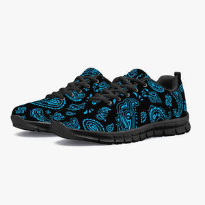 Women's Black Blue Paisley Bandana Gym Workout Running Sneakers Overview