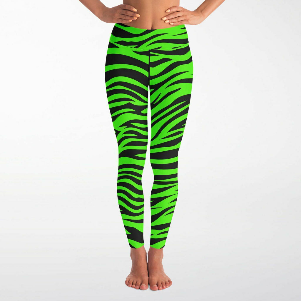 Women's Wild Green Bengal Tiger Stripes Animal Pattern High-waisted Yoga Leggings