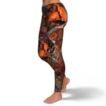 Women's Orange Hunting Camo Mid-Rise Yoga Leggings Left