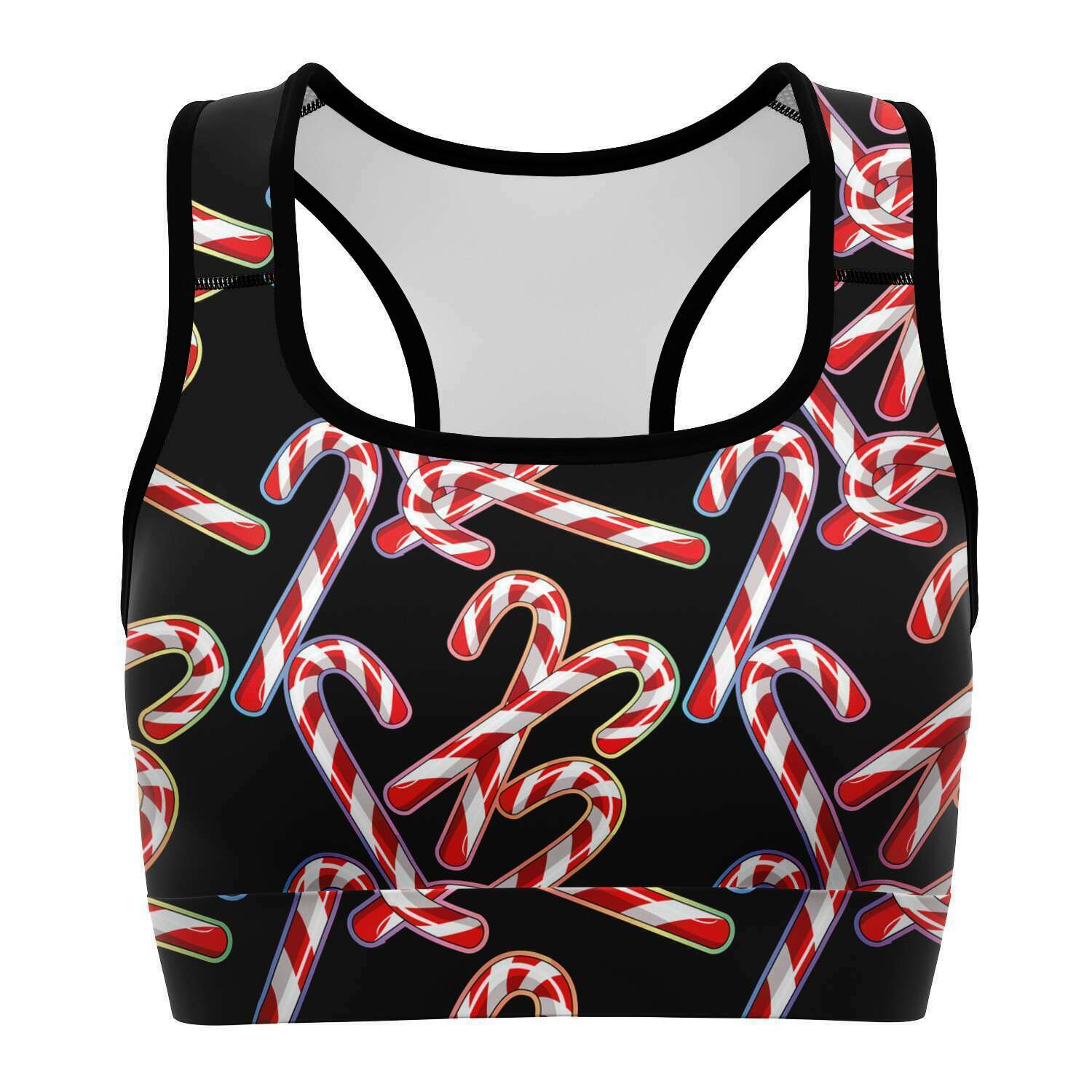 Women's Rainbow Christmas Candy Canes Athletic Sports Bra
